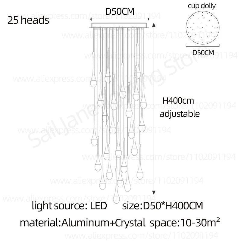 Crystal raindrop chandelier on a self contained cord pendant