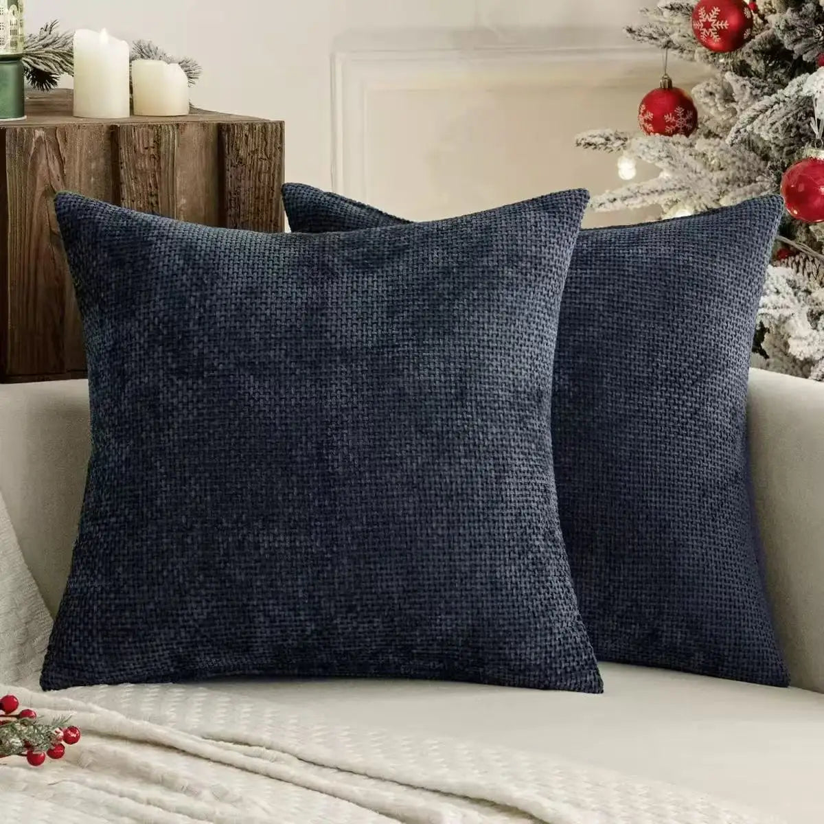 Cross-Stitch Chenille Pillow Cover — styling detail