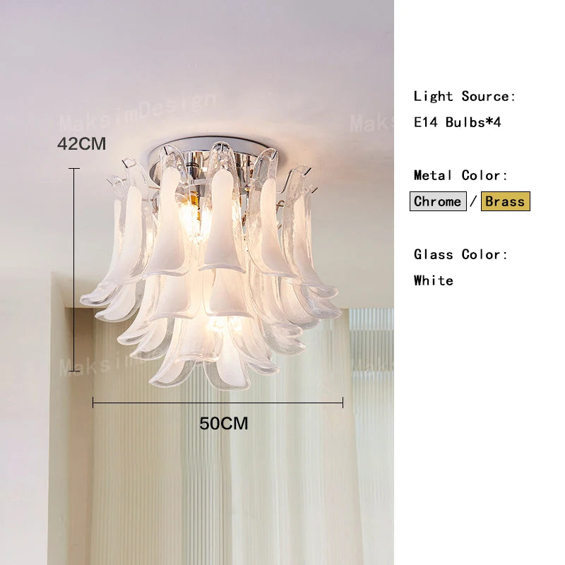 Cloudy glass chandelier at 19.7 in across shown in natural 4500K light