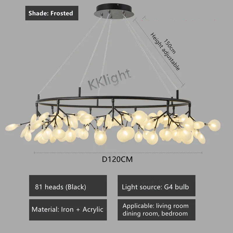 Nordic firefly chandelier with acrylic heads and included LED bulbs