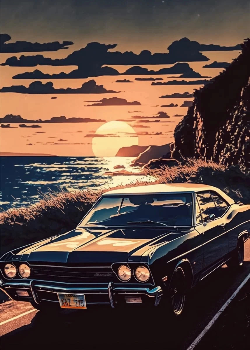 Retro GTR Japanese Landscape Car Canvas Wall Art