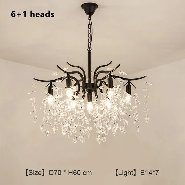 Gold crystal branch chandelier with eleven lights for a living room