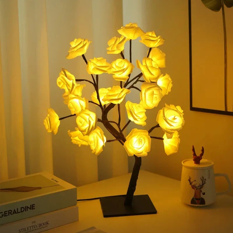 Fairy flower tree lamp angled view showing micro-light distribution on branches