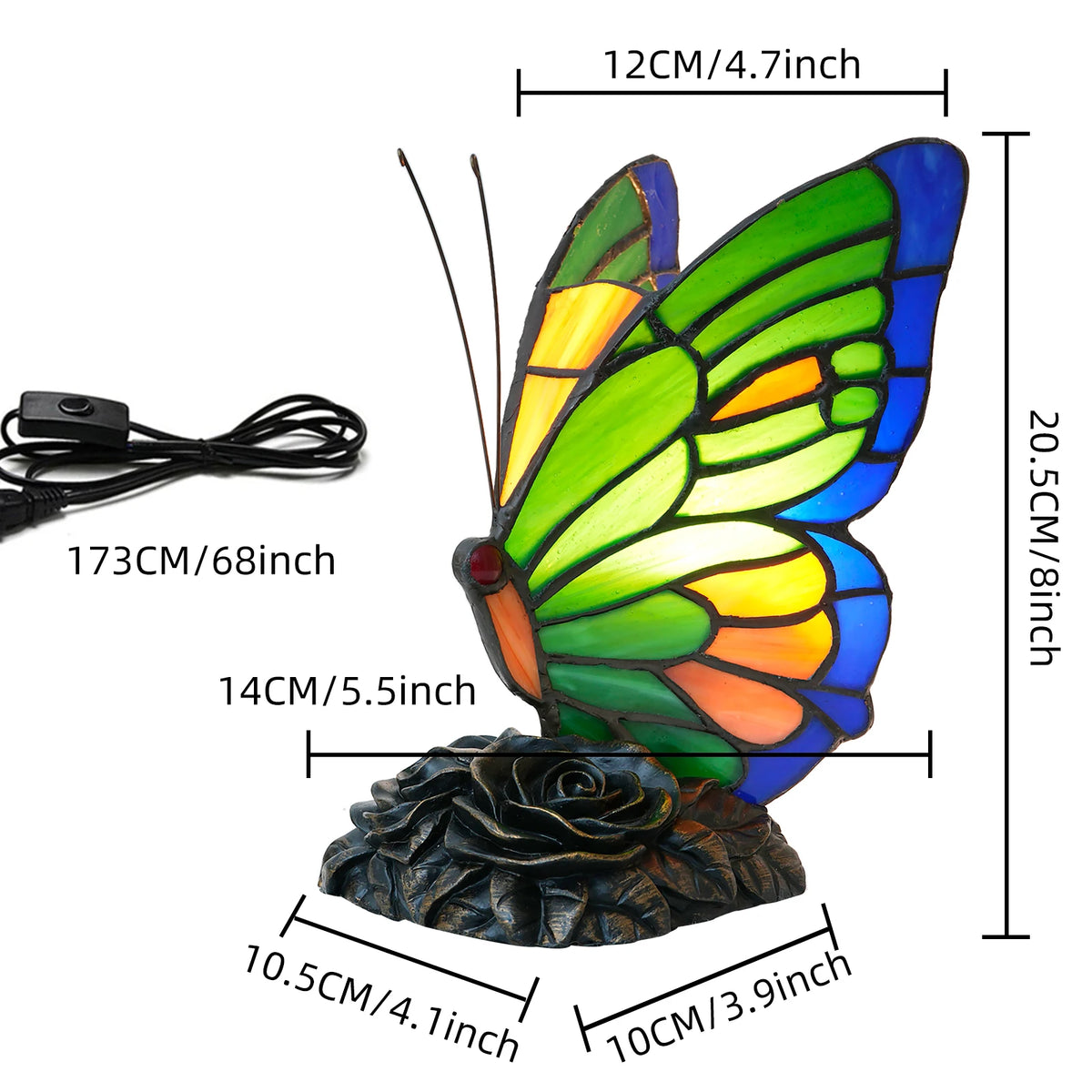 Butterfly glass table lamp from above showing decorative glass pattern