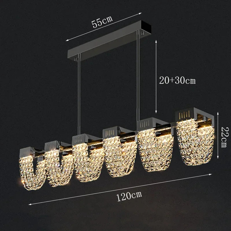 Linear crystal chandelier at 47.2 in (120 cm) in a silver finish