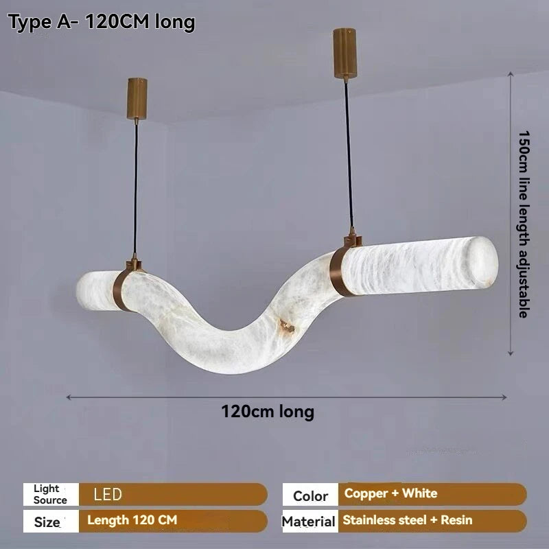 Self contained wave faux alabaster chandelier with included LED bulbs