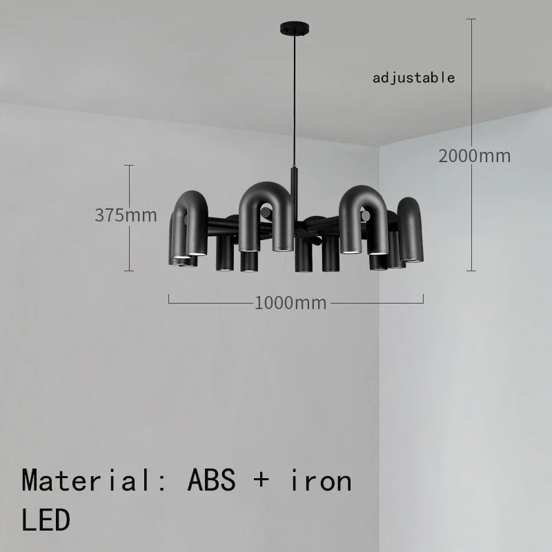 Twelve light chandelier with blue tube ends, LED bulbs not included