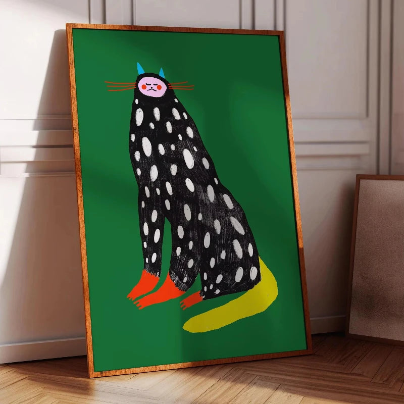 Abstract Whimsical Cat Canvas Wall Art Print
