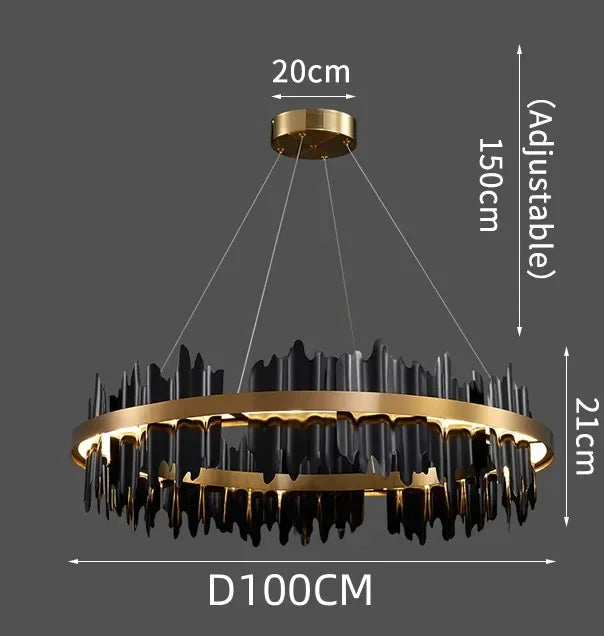 Gold round copper chandelier at 31.5 in diameter for a bedroom