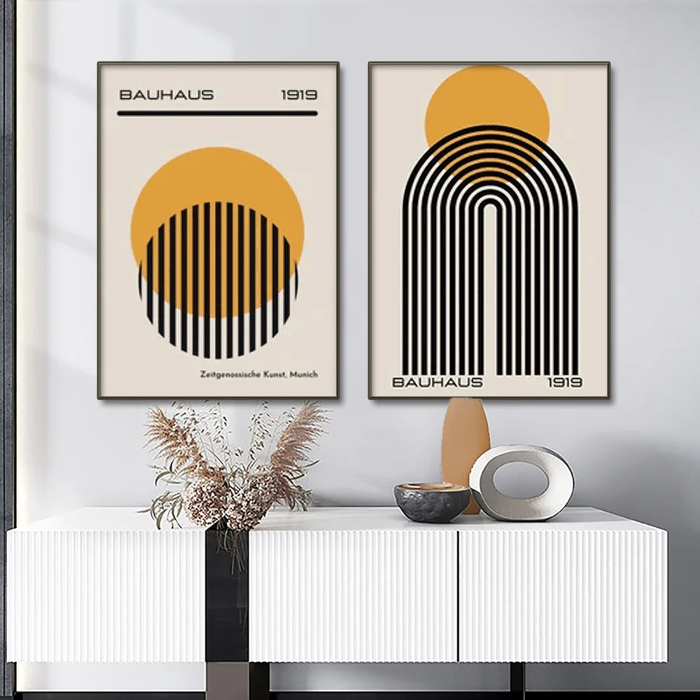Bauhaus Abstract Geometric Mid-Century Canvas Wall Art