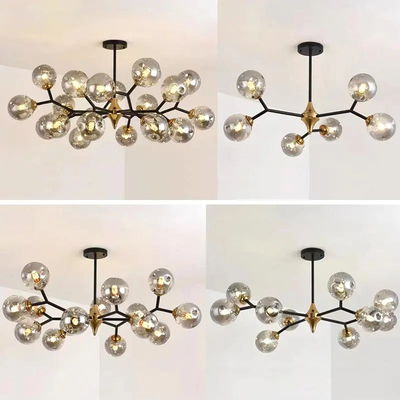 Six light amber glass ball chandelier with clustered globes