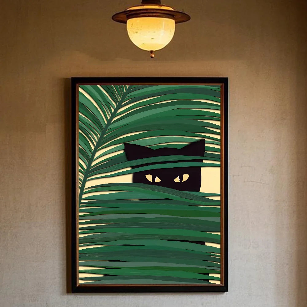 Green Aesthetic Cat Canvas Wall Art