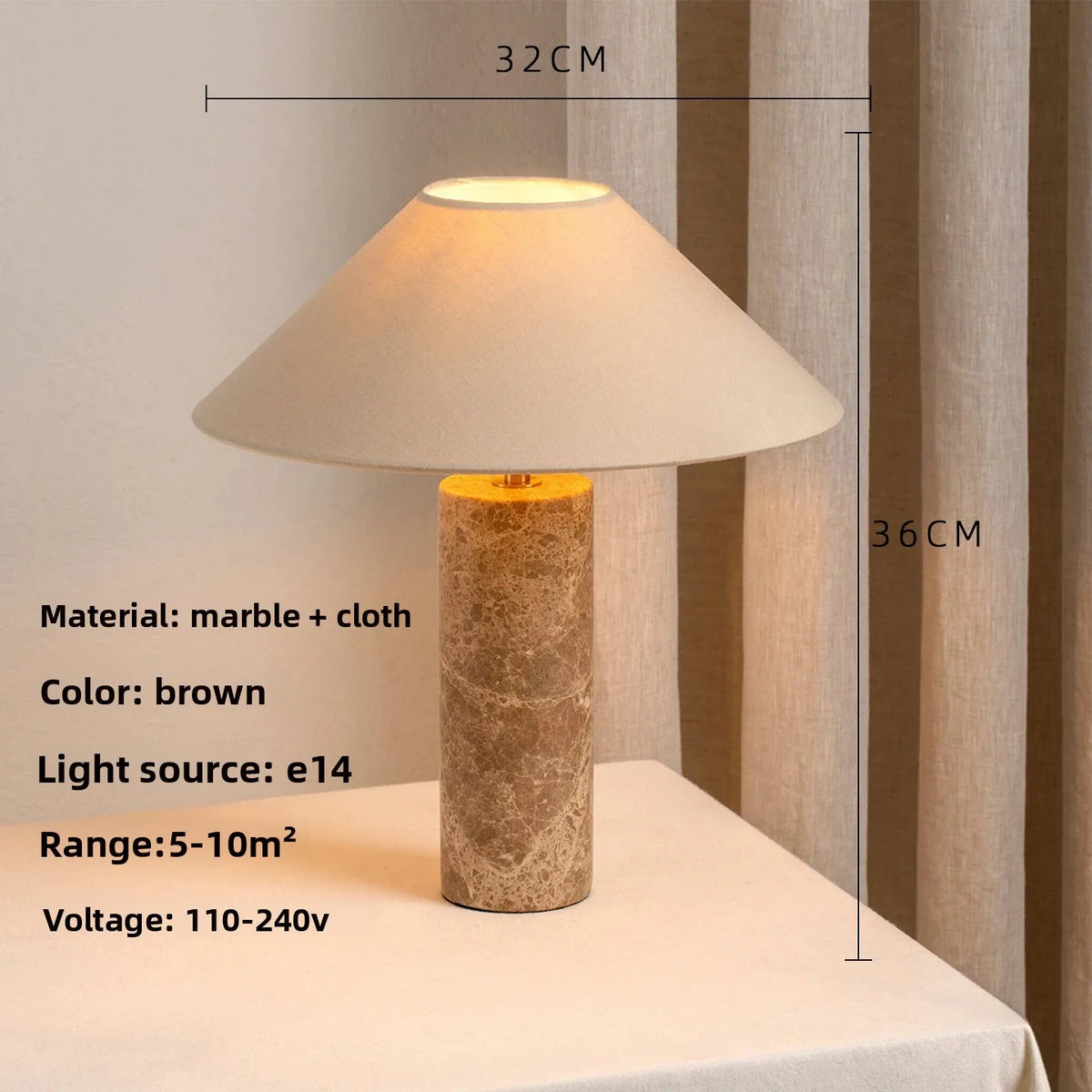 Marble cylinder table lamp switched off clean white stone form