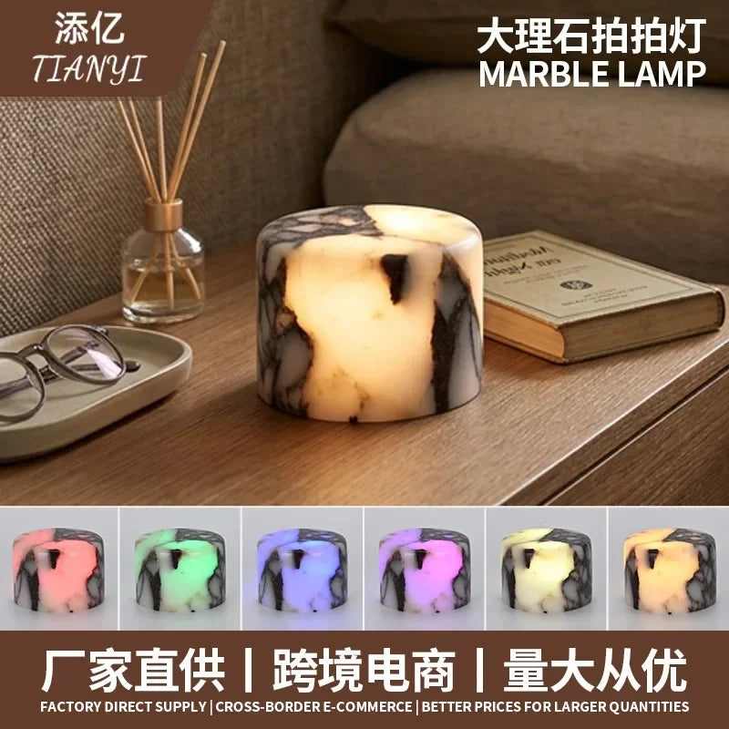 Marble table lamp 3-colour light A style USB Type-C on nightstand
