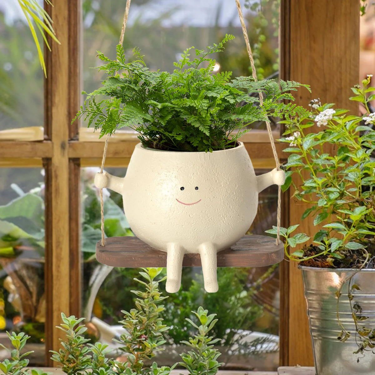 Swing smiling face resin wall hanging succulent planter pot