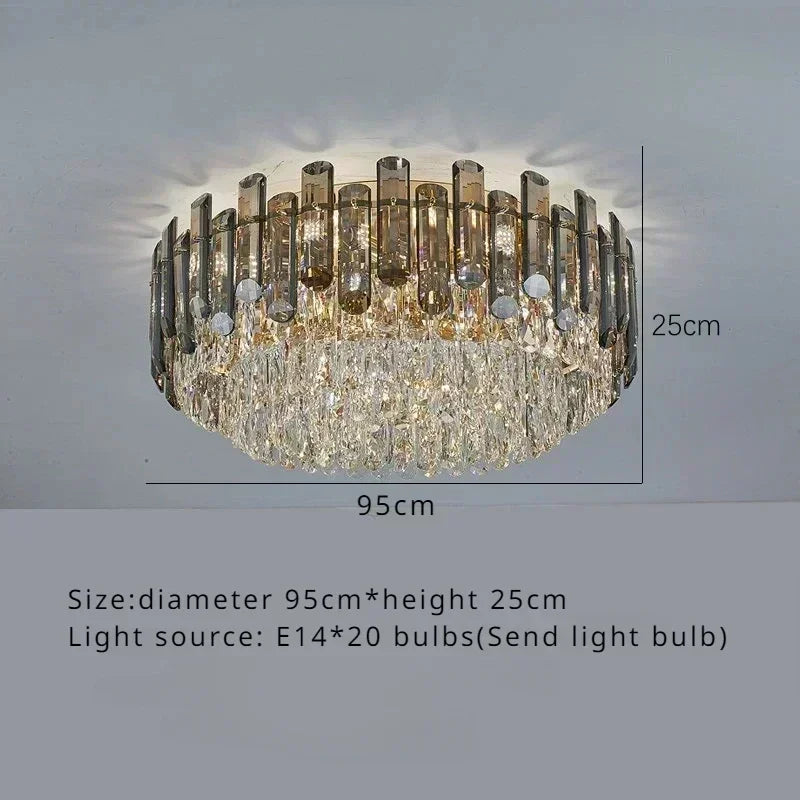 Flush ceiling crystal chandelier at 19.7 in (50 cm) diameter