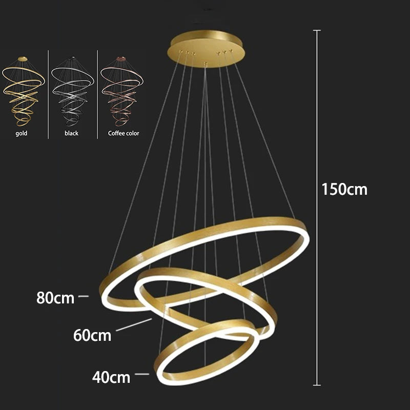 Tiered ring chandelier with remote control and touch on off switch operation