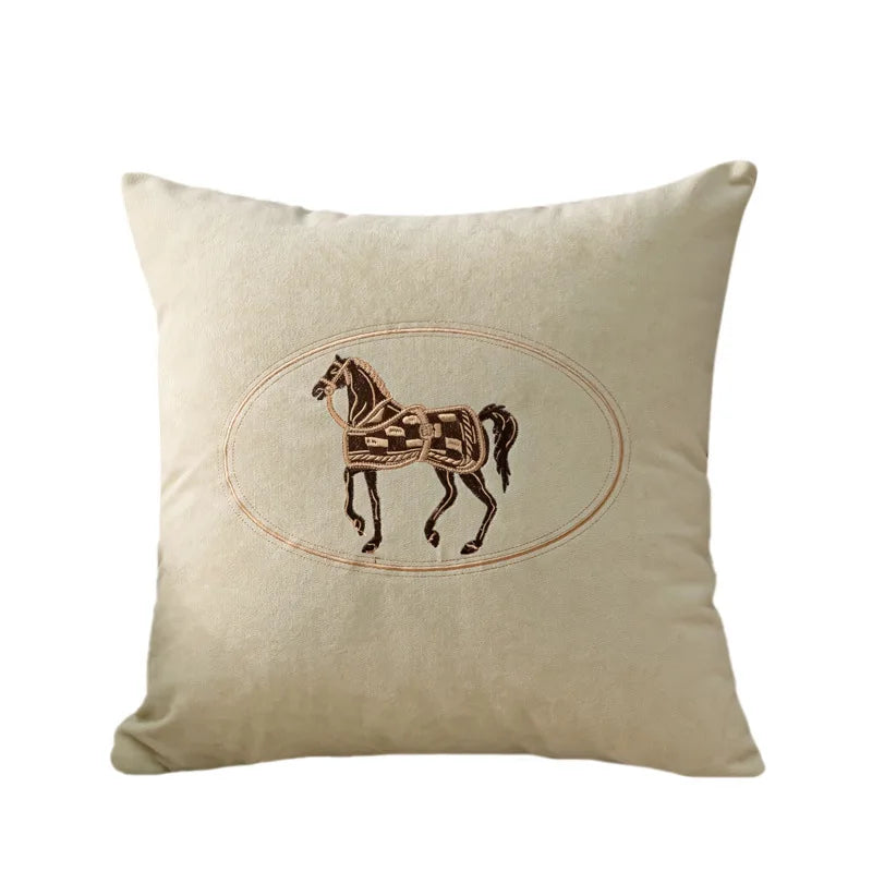 Embroidered Horse Throw Pillow Cover — styling detail