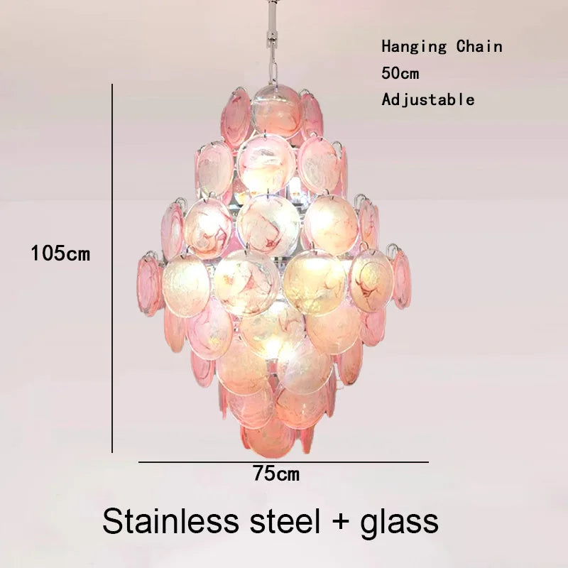 Dark green glass disc chandelier, 31.5 inches across, in polished silver