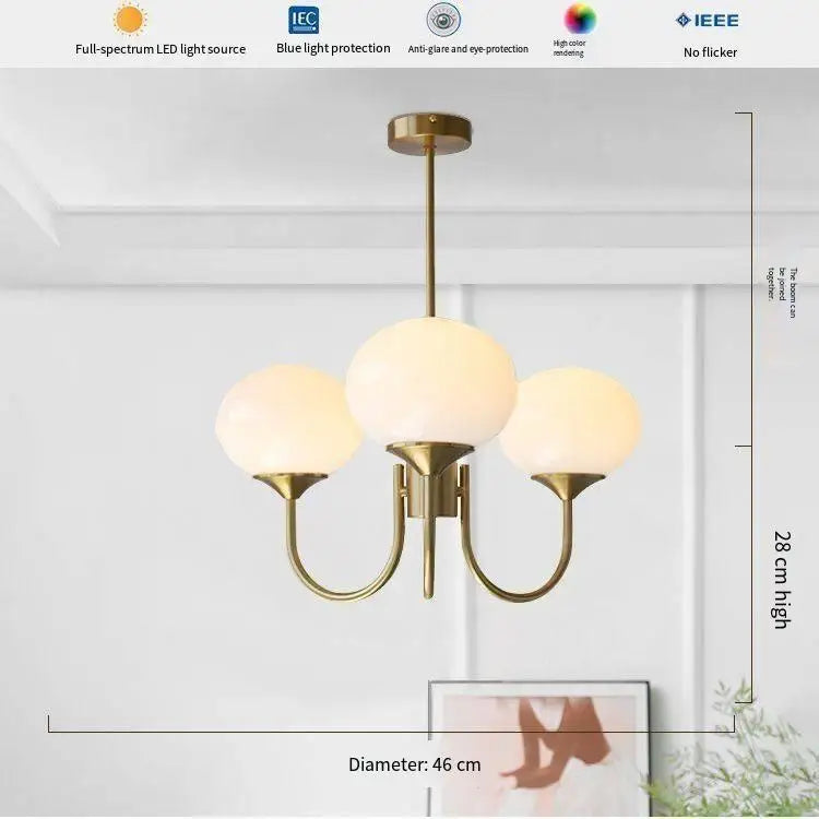Built in LED chip frosted glass ball chandelier shown fully assembled