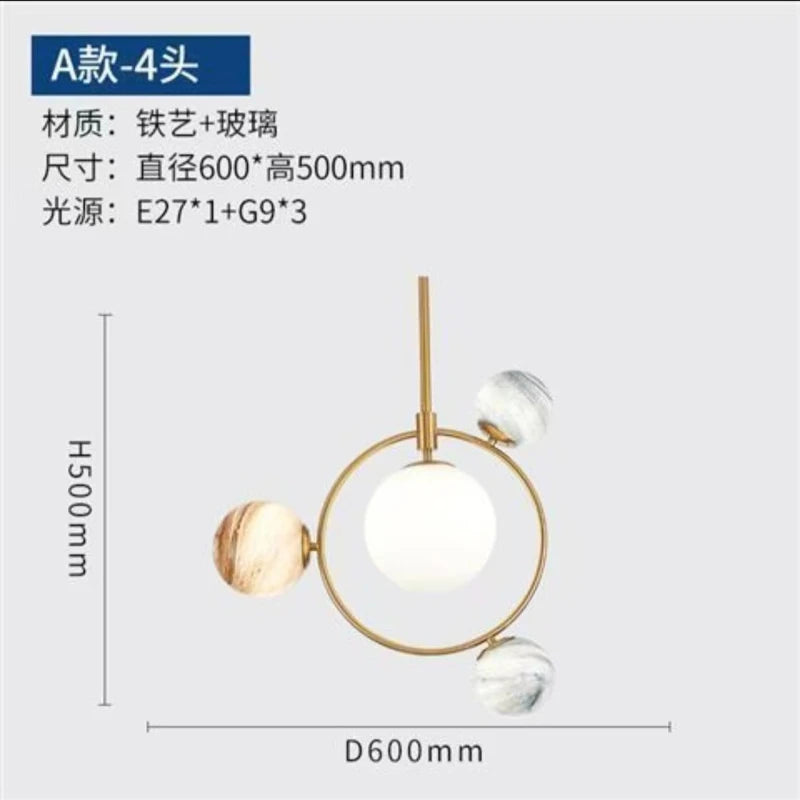 Variant B planet globe chandelier with thirteen spheres in gold metal