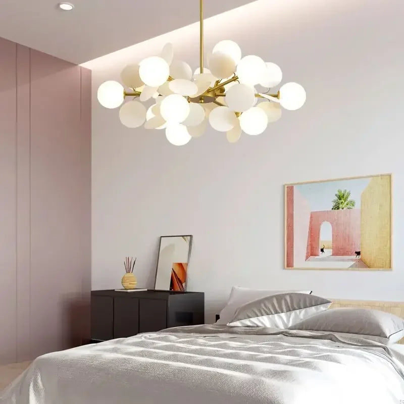 Six globe flower branch chandelier in a painted color finish