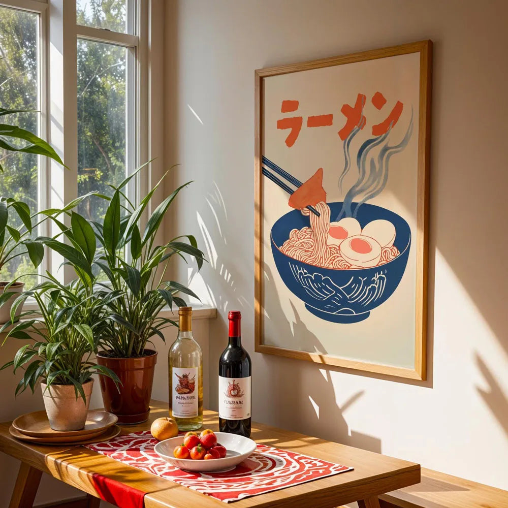 Japanese Ramen Cat Anime Canvas Wall Art