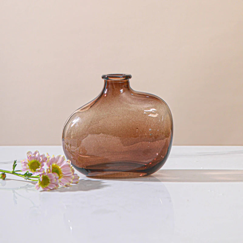 Close-up of retro brown glass vase surface texture detail