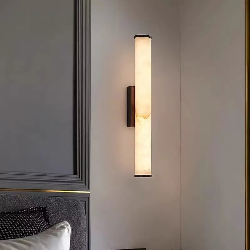black marble wall sconce, side profile showing mounting depth