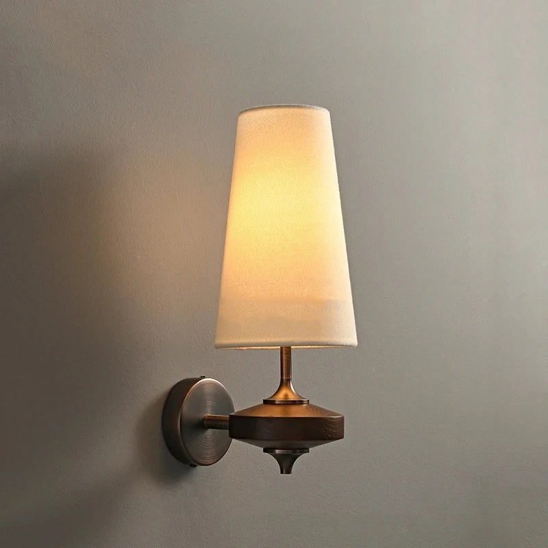 wood wall sconce, close-up of shade and hardware detail