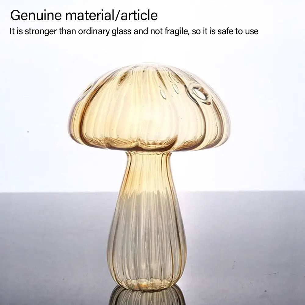 Yellow jelly-colored mushroom glass vase catching warm afternoon sunlight