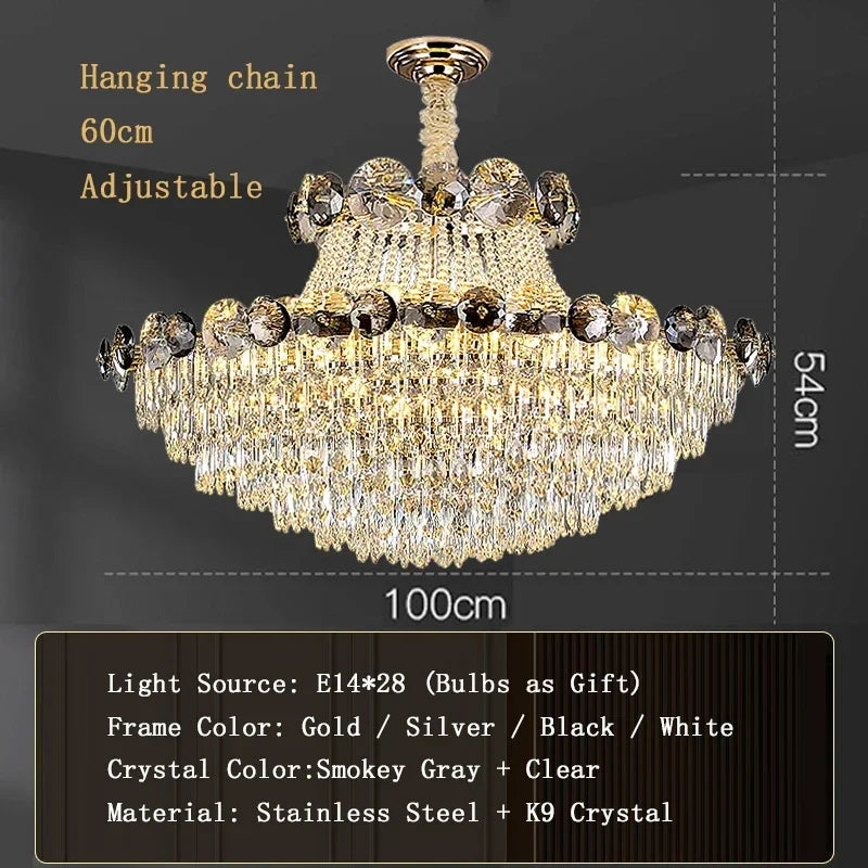 Crystal chandelier with an 86.6 in (220 cm) drop in plated gold