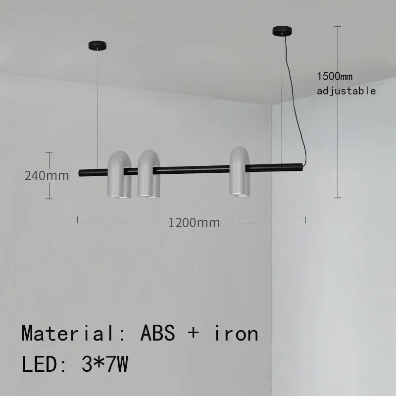Six light grey U chandelier with slim bent iron arms, non dimmable