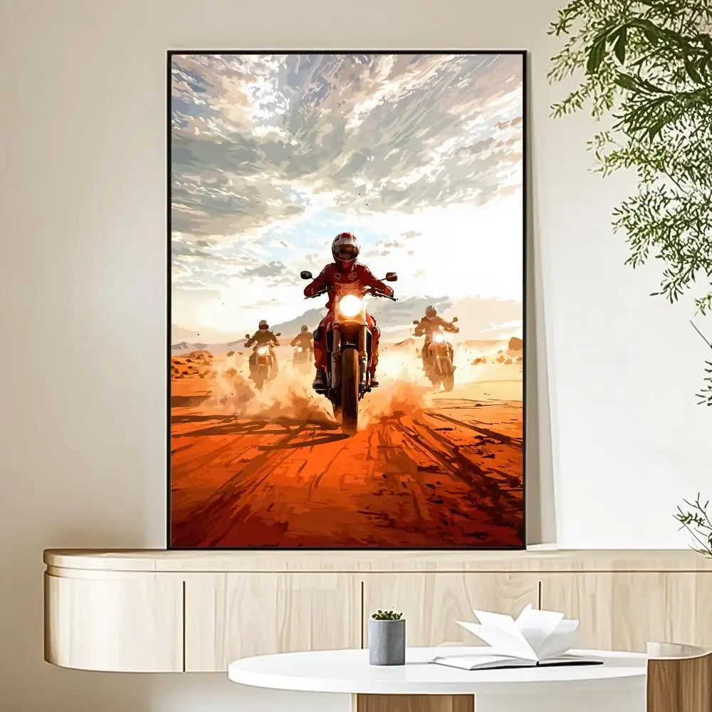Motorcycle Rider Sunset Canvas Wall Art Print