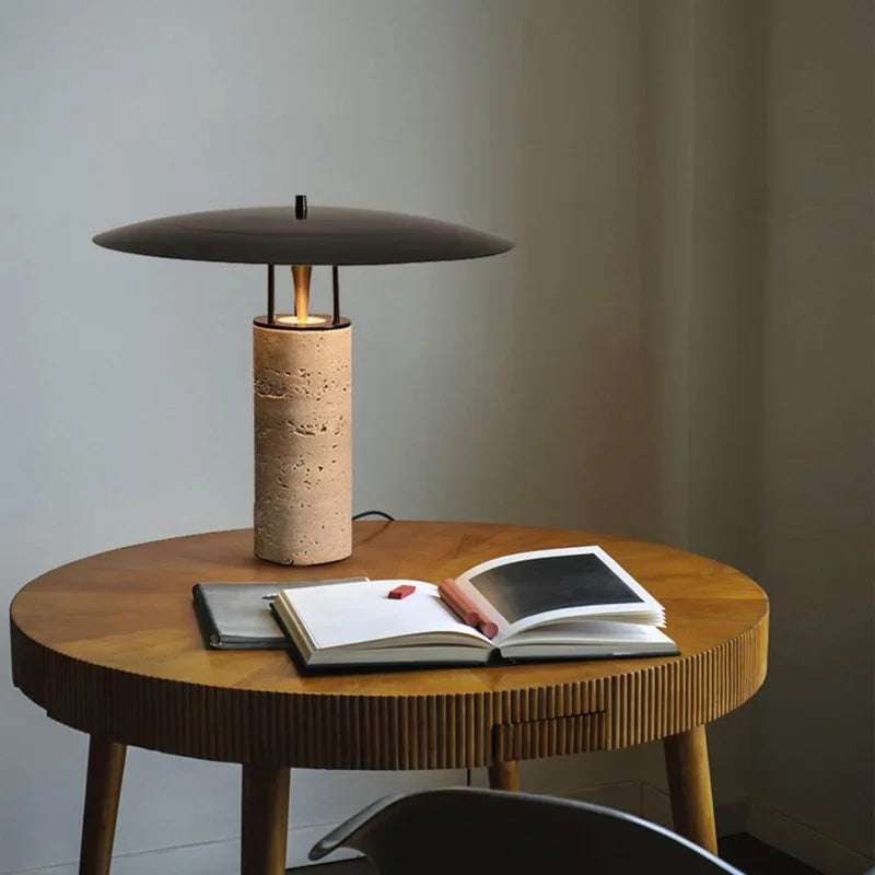 Yellow stone LED table lamp US plug variant in modern bedroom
