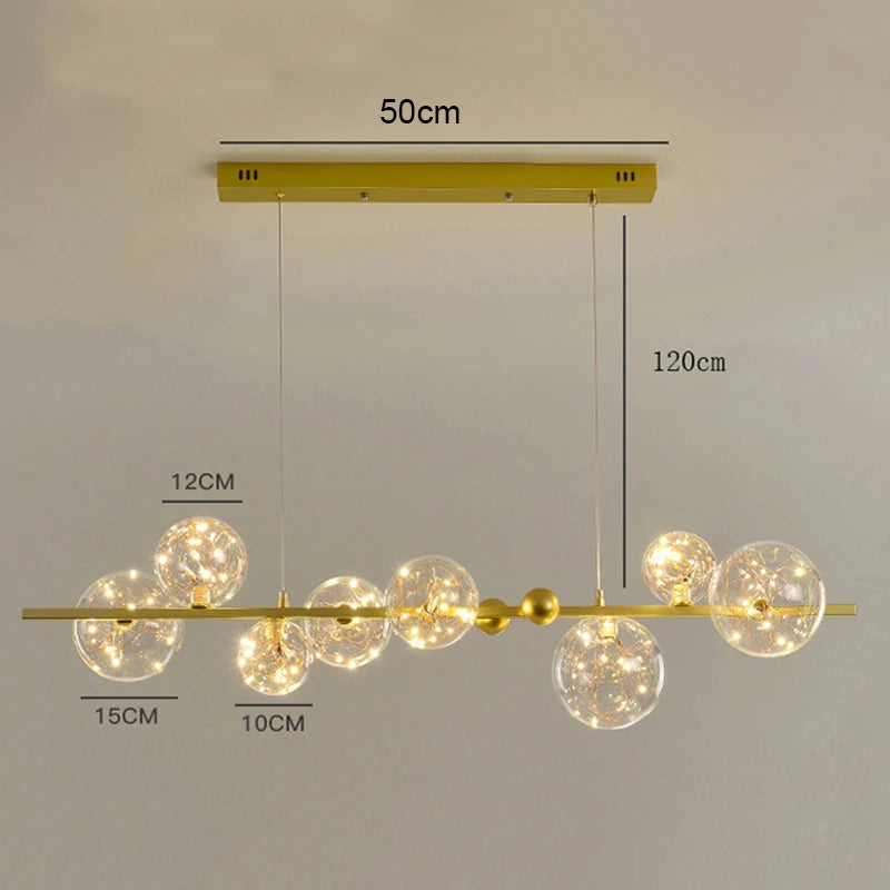 Gold linear chandelier with remote control and touch on off switch operation