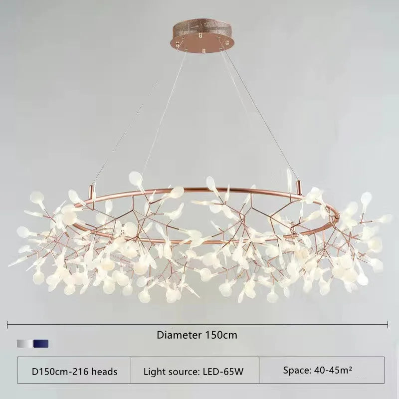 Firefly branch chandelier with cold white light for a bar or lounge