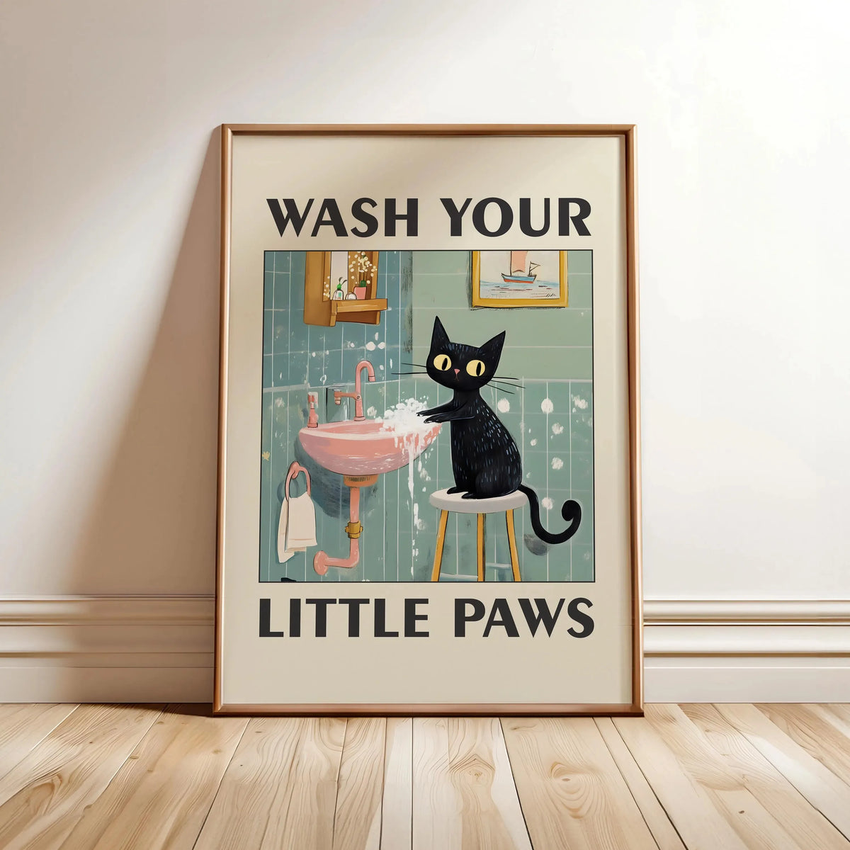 Wash Your Paws Black Cat Bathroom Canvas Wall Art