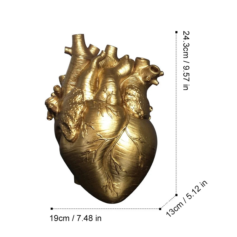 Heart vase desktop ornament styled with artificial flowers