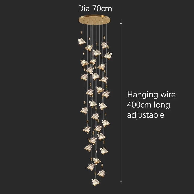 Thirty head butterfly chandelier with a 157.5 in (400 cm) total drop