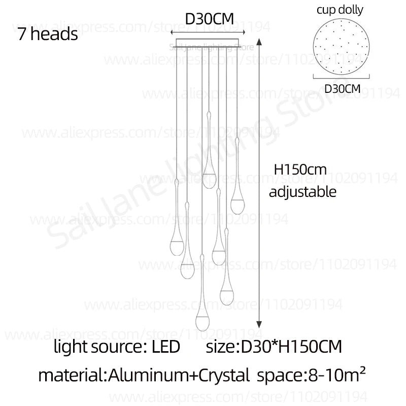 Neutral light setting on a Nordic crystal raindrop chandelier