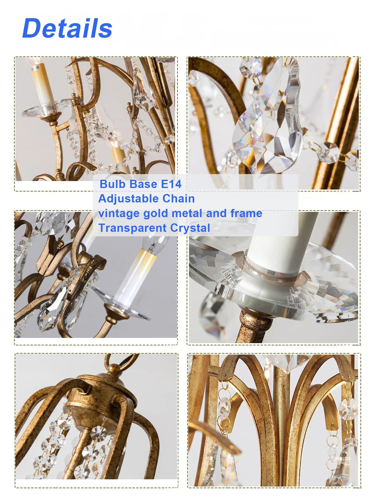Vintage gold chandelier at 32.3 in diameter with nine lights