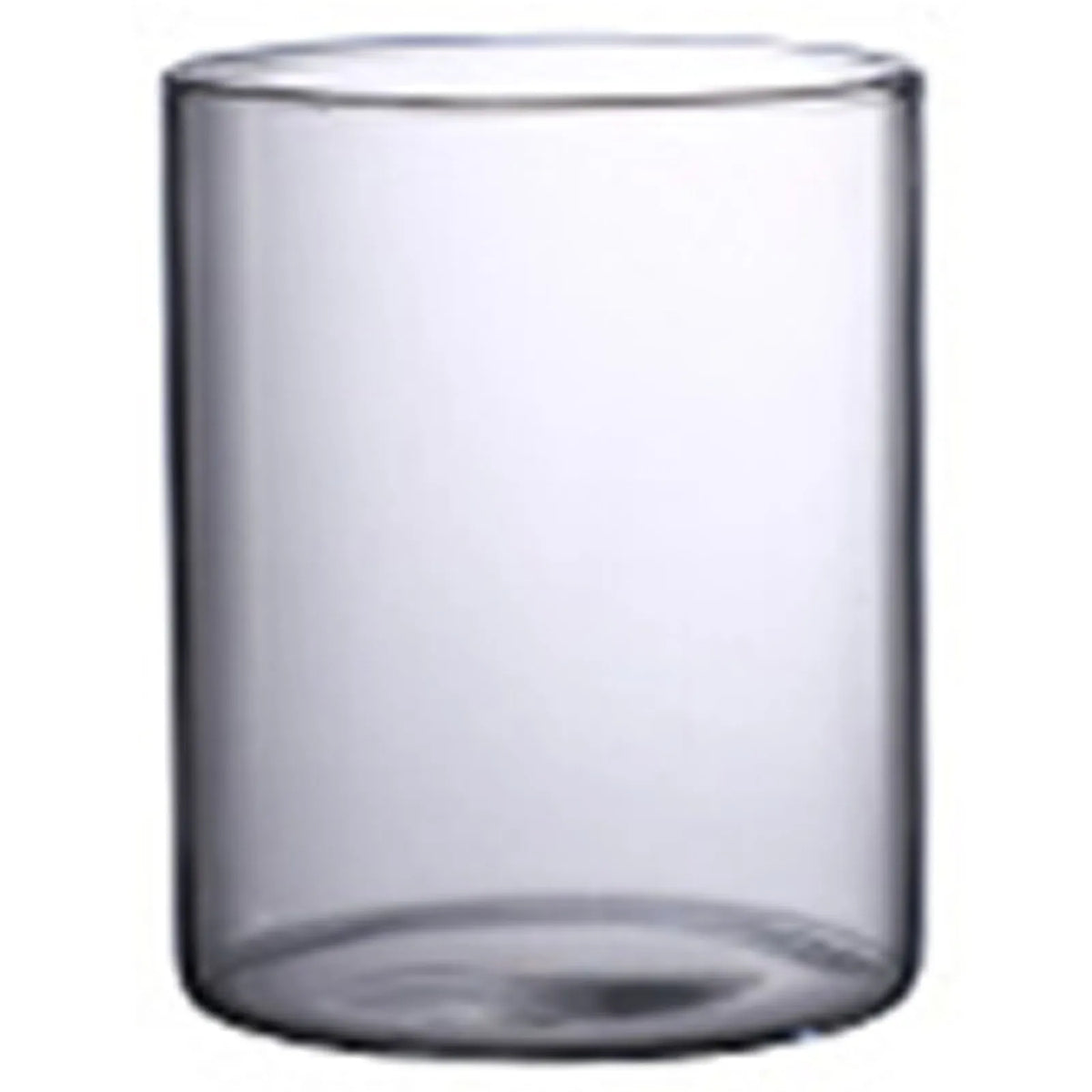 Clear glass cylinder vase with air bubble visible through fully transparent glass walls