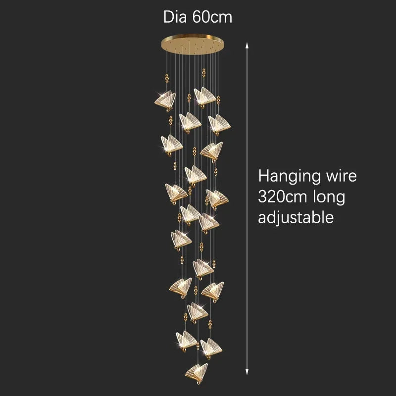 Butterfly crystal chandelier shown lit in warm white LED light