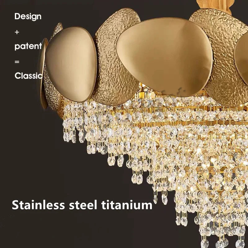 Crystal chandelier at 47.2 in length for long kitchen island counters