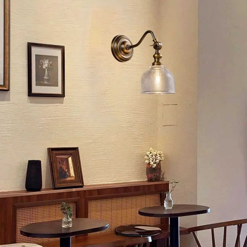 copper brass wall sconce, close-up of shade and hardware detail