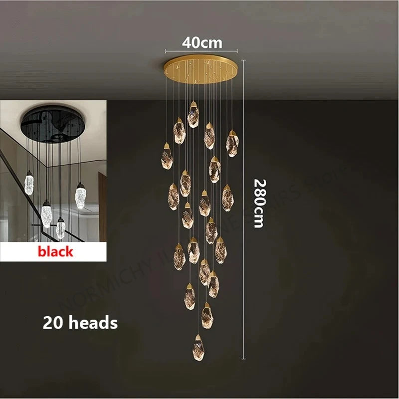 Spiral crystal chandelier with remote and touch on off switching