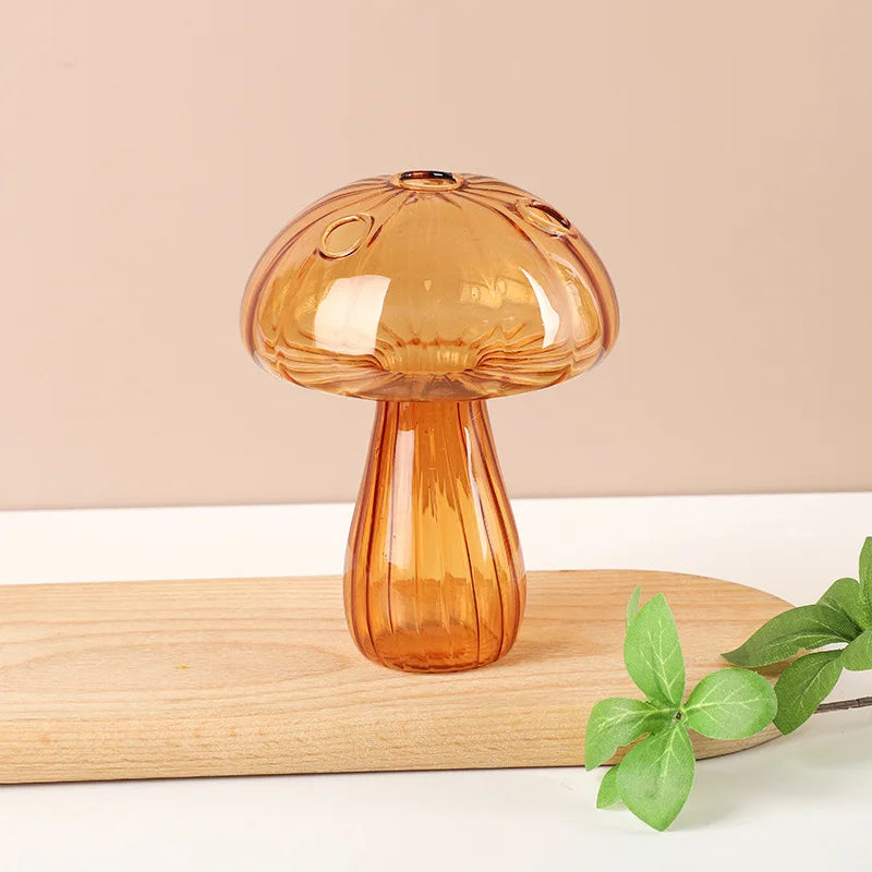 Style B crystal glass mushroom stem vase on Japandi home interior