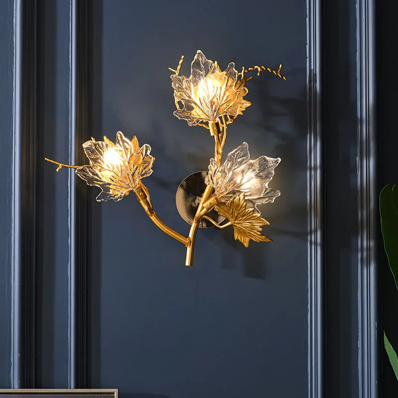 Two-tier maple leaf crystal chandelier pairing 31.5 and 39.4 inch rings in gold