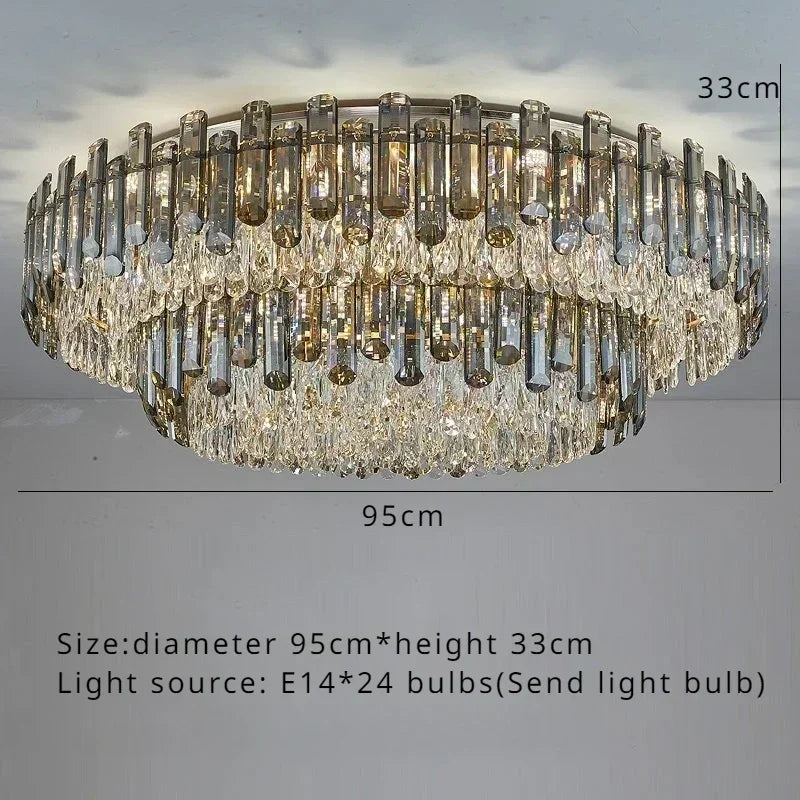 Flush mount crystal chandelier with knob switch and clear glass